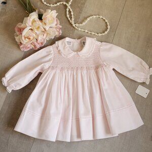 Pink Long Sleeve Smocked Dress Hand Embroidery Traditional 12 Months LIKE NEW
